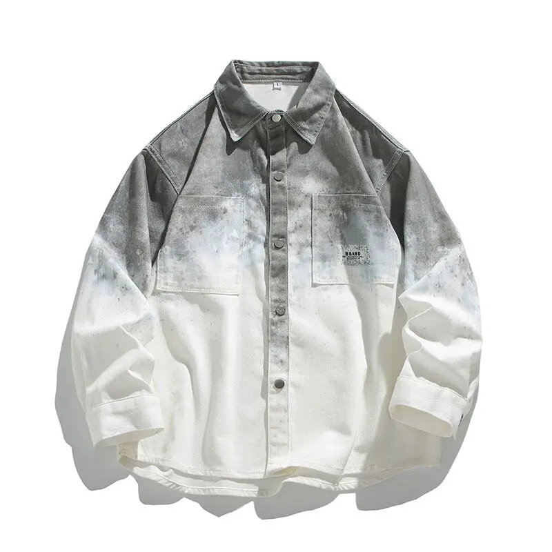 Korean Gradient Colour Long-sleeved Shirt Men's Summer Trend of New Casual Shirt Graffiti Street Denim Jacket