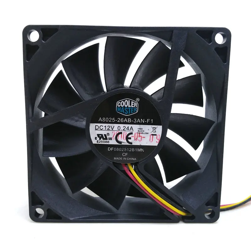 Original A8025-26AB-3AN-F1 DF0802512B1UN DC12V 0.24A 80x80x25MM 8cm 3Lines Computer cooling fan