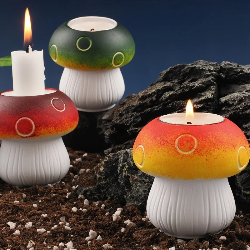 DIY Mushroom Candle Holder Base Silicone Mold Gypsum Aromatherapy Candle Decoration Desktop Ornament Resin Mold Home Handicrafts