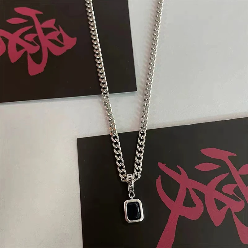 Mewanry Thick Chain Blue Zircon Necklace For Women Couple Fashion Simple Personality Classic Elegant Hip Hop Party Jewelry Gifts