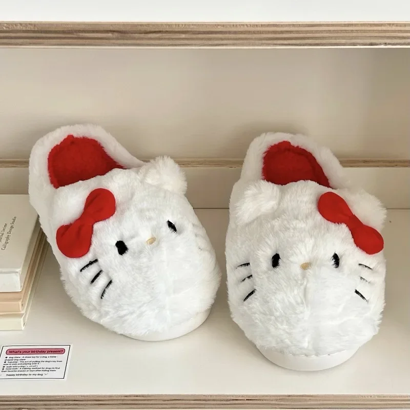 Sanrio Pluszowe Kapcie Hello Kitty Kawaii Śliczne Studentki Jesień Zima Sypialnia Miękkie Wyściełane Pluszowe Buty Do Sypialni Aldult Dziewczyny Xmas