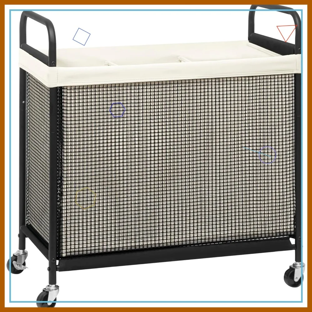 

Rolling Laundry Hamper with Wheels, 3-Section Sorter, Removable Bags, 120L Beige Organizer for Bedroom Bathroom