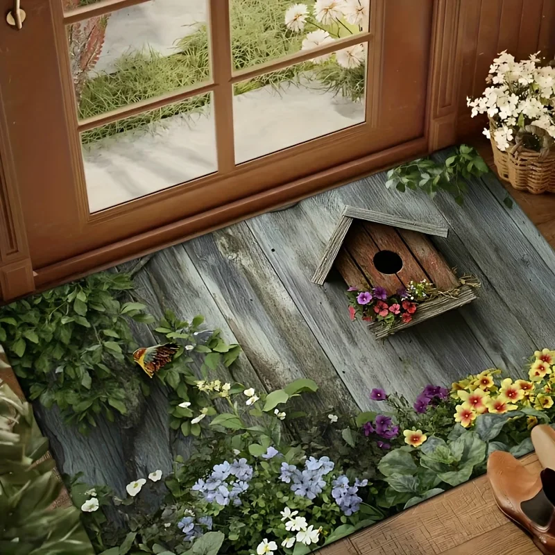 

Vintage Floral Print Doormat, Non-Slip, Machine Washable, Fade Resistant, Low Pile Polyester Rectangular Mat