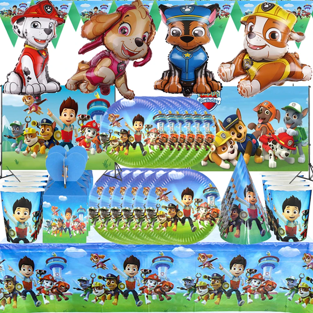 

Paw Patrol Party Supplies Balloons Cups Plates Tablecloth Toys Baby Shower Dogs Happy Birthday Decorations