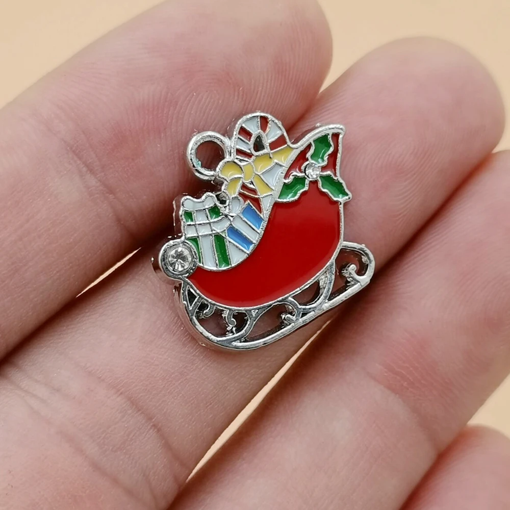 20Pcs Alloy Enamel Christmas Gift Cart Charms Winter Theme Christmas Pendants For Jewelry Making A-064