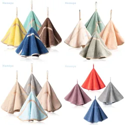 Hanging Hand Towels with Hanging Loop Absorbent Coral Fleece Bathroom Thick Soft Dish Cloth Quick Dry Round Towel for Kitchen