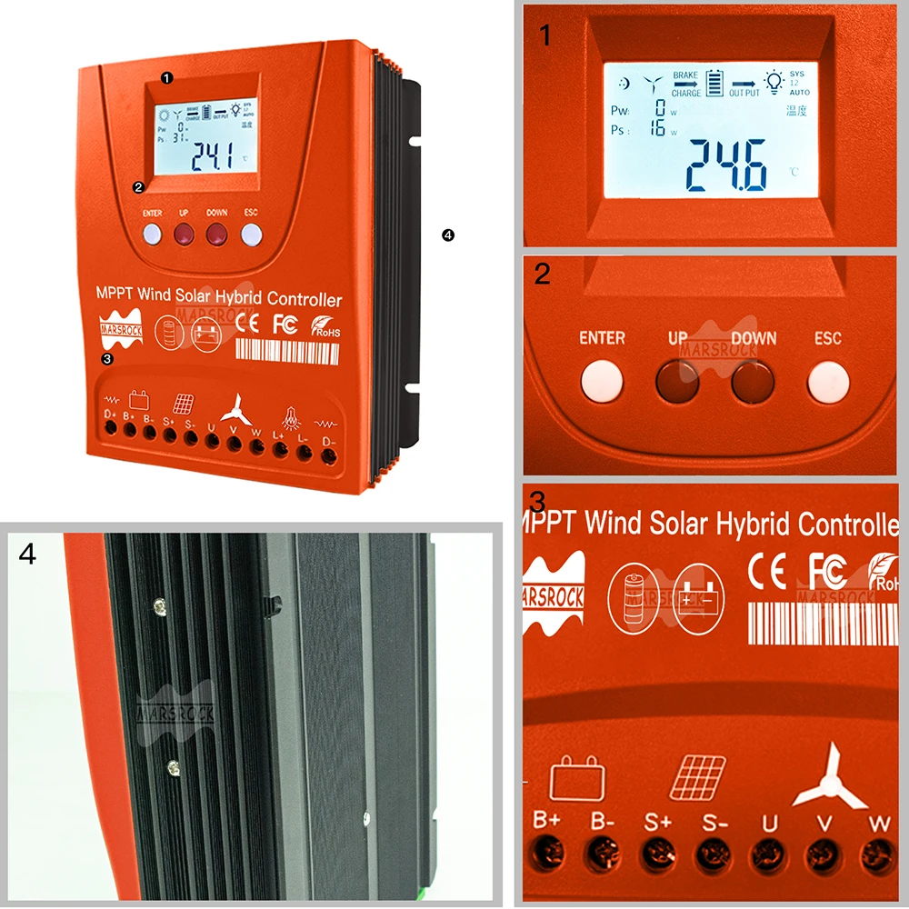 Imagem -02 - Controlador de Carga Híbrido Mppt Gerador Eólico Carregador do Painel Solar Display Lcd Carga de Despejo Sistemas Domésticos 3000w 12 v 24 v 48v