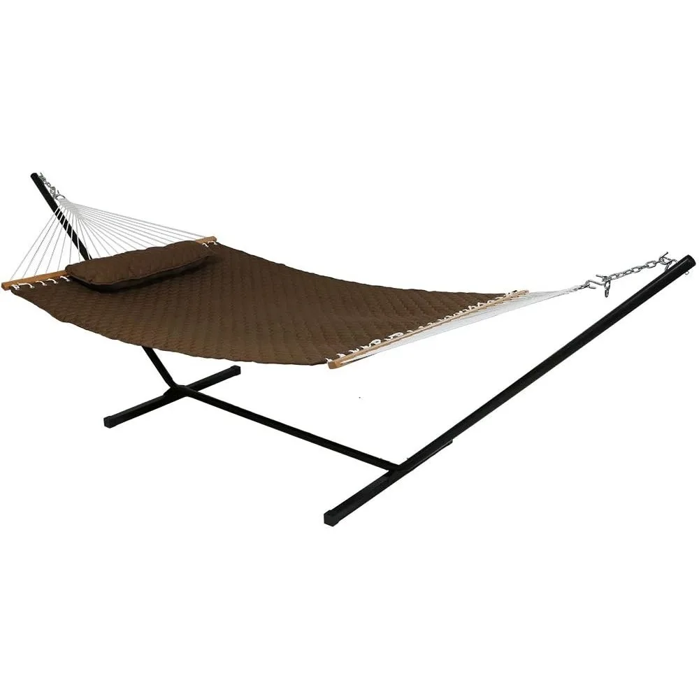 Quilted Designs Hammock Heavy Duty - Hammock with 12 Foot Steel Stand for Backyard & Patio - 350 Pound Weight Capacity - Brown