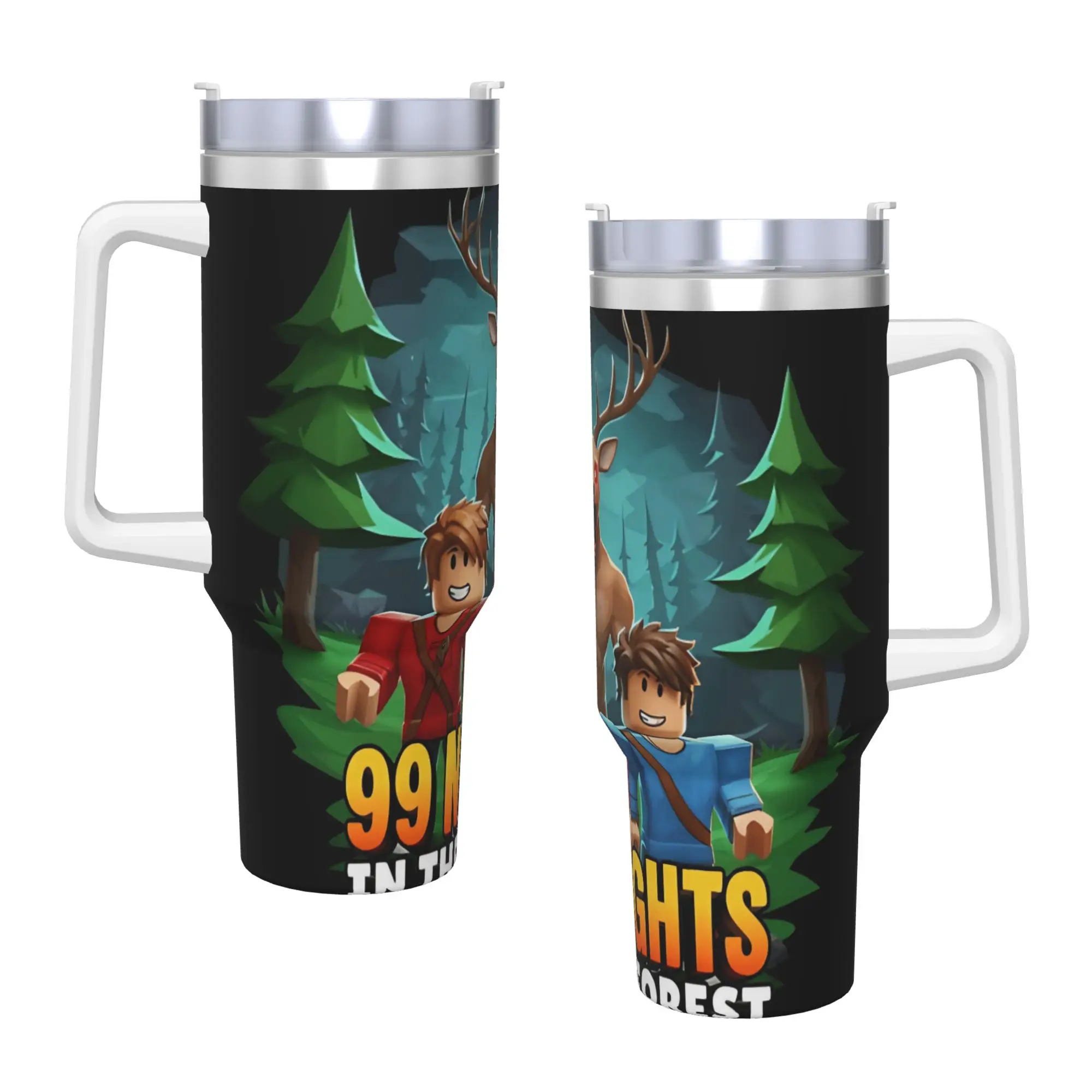 99 ليالًا في الغابة ملصق كوب من الفولاذ المقاوم للصدأ أكواب سيارة الشاطئ 40 أونصة كوب حراري للحفاظ على الحرارة زجاجة شاي للمشروبات الباردة