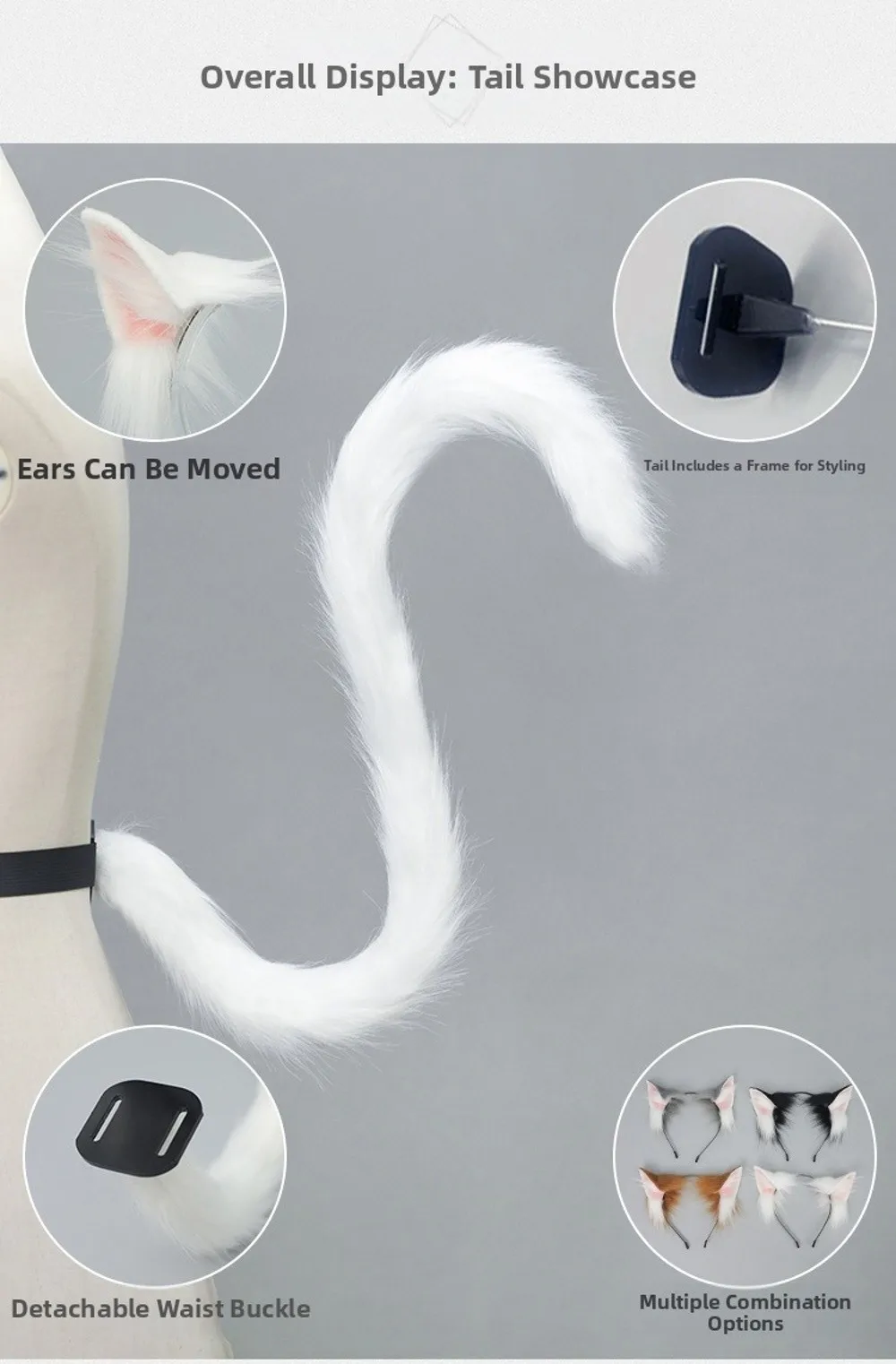 Neues Realistisches Katzenohren-Stirnband Handgefertigtes Lolita-Katzenschwanz-Set Simulierte Tierohren Cosplay-Kostüm – Detail 2
