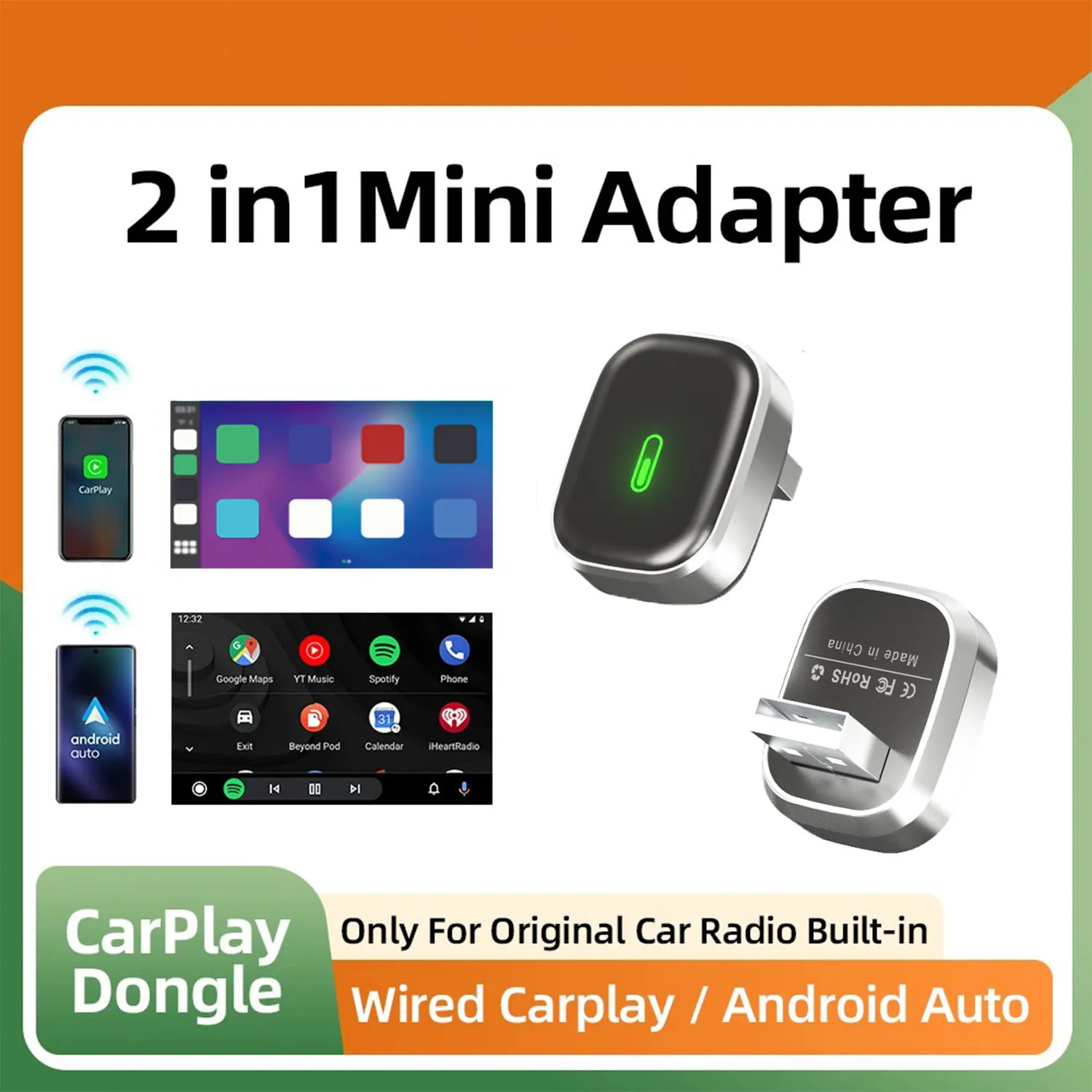 Модернизированный мини-адаптер CarPlay из сплава 2025 года для Apple iPhone iOS 10+ и автомобилей с 2016 года, бесшовное соединение для нескольких пользователей