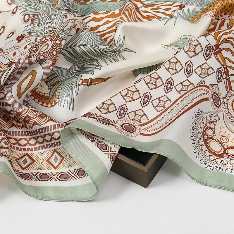 Syal Kotak-kotak Persegi Sutra Merek Mewah Syal Dasi Rambut Leher Satin Wanita Syal Kerja Lembut 2025 Kepala Jilbab Baru Foulard Wanita