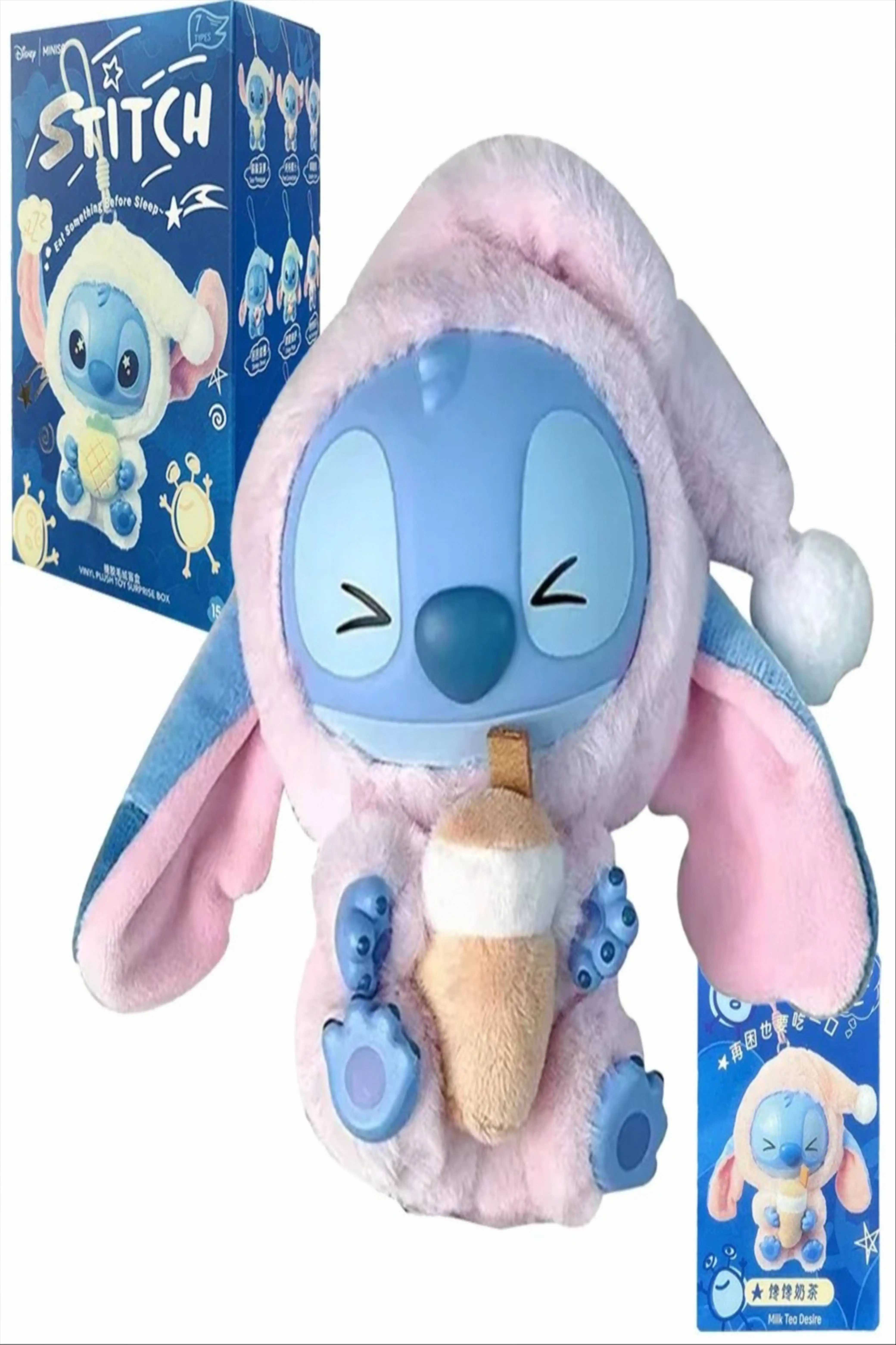 Disney Nowa Seria Stitch Jedz Coś Przed Snu, Figurka Winylowa w Torebce Niespodzianka, Urocza Pluszowa Zabawka, Mystery Box, Prezent Niespodzianka