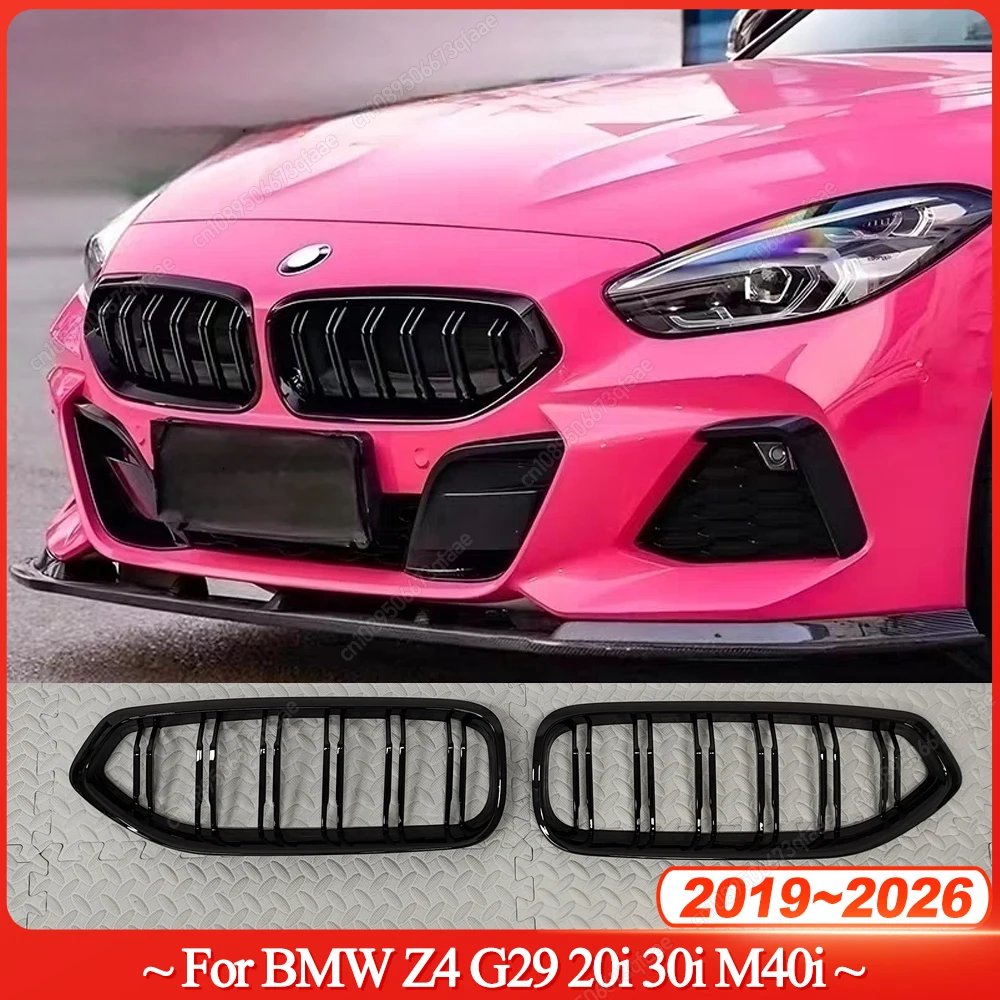 

2Pcs Car Front Bumper Kidney Grill Grilles For BMW Z4 G29 20i 30i M40i 2019-2026 Double Line ABS Gloss Black Bodykits Tuning