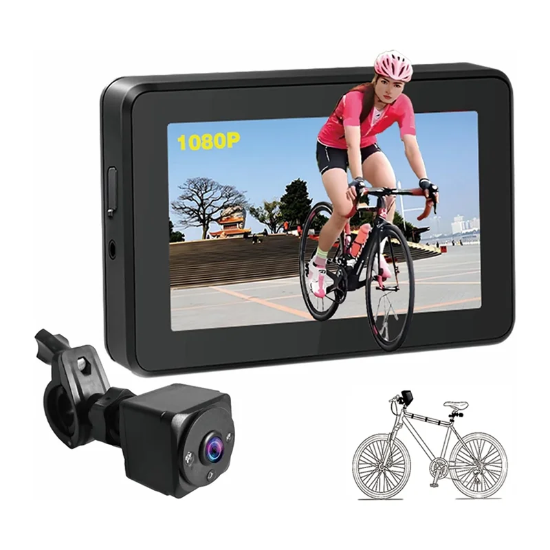 

Bicycle Handlebar Mirror, 4.3" 1080P Rear View Camera Monitor, Night Vision Functionality For Road, For Mountain, E-Bikes