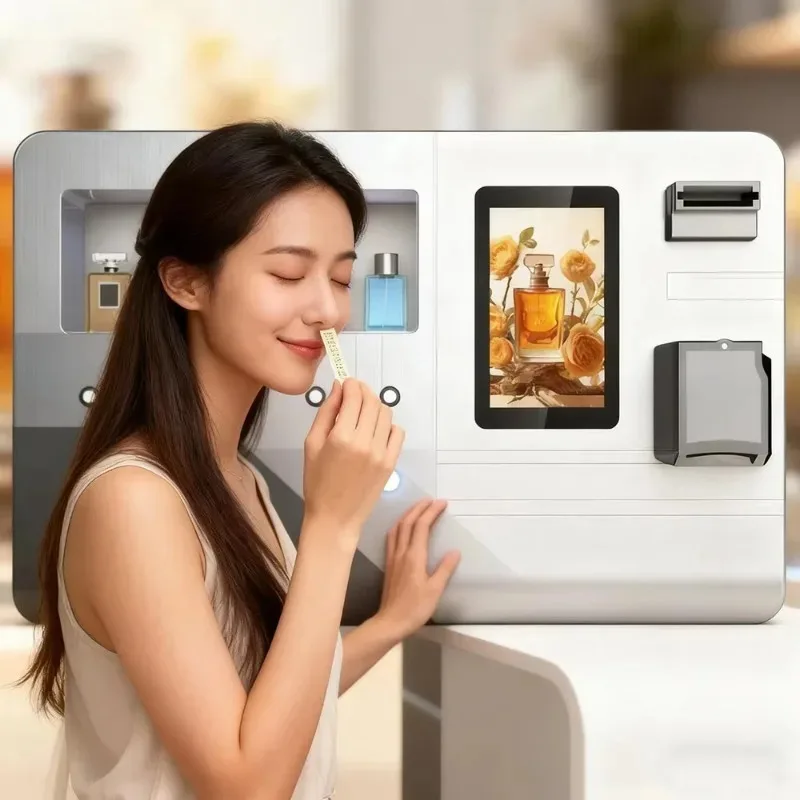 Deposit 5 Nozzle Wall-Mounted Smart Perfume Vending Machine Spraying with Touchscreen Desktop Luxury Cologne Dispenser
