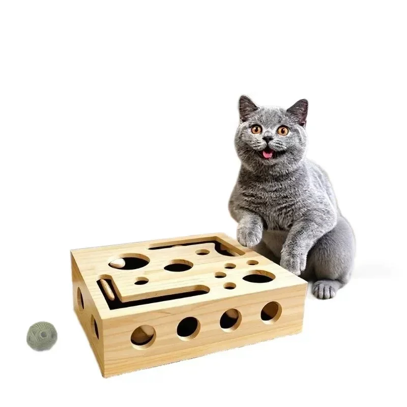 

Cat Wooden Scratching Toys Nail File Scratch Enrichment Maze Tunnel Style Digging Box Toys Interactive Scratching Posts Indoor