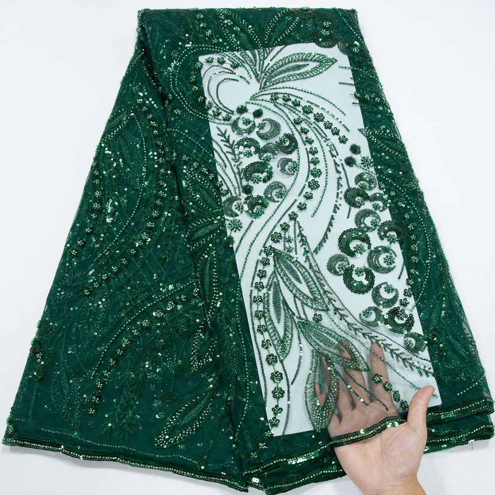 

SJD LACE French African Beads Mesh Lace Fabrics 2025 High Quality French Sequins Bridal Lace Fabric For Women Wedding Dress 3802