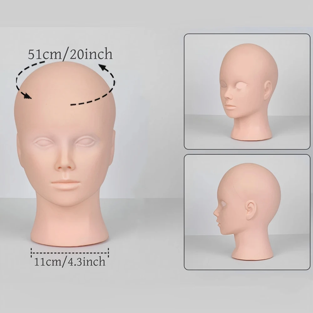 No makeup Bald Mannequin Head Stand Professional Cosmetology Wig Training Head，for Wig Making and Display Head Practice Head