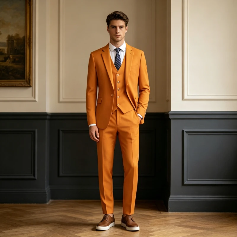 

Suits Set Men Three Piece Suit Sets Turn Down Collar Full Sleeve Blazers Vest Slim Fit Pants Ensemble Evening Formal Spring 2026