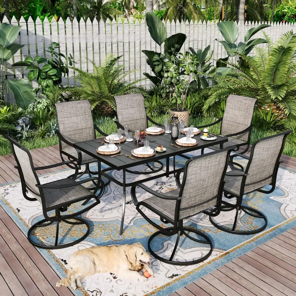 

5 Pieces, 4 x Textilene Swivel Patio Chairs with Padded and 42" Round Metal Dining Table, Outdoor Table and Chair Set for Lawn