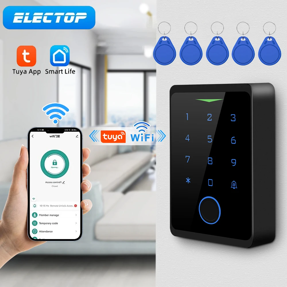 ELECTOP WiFi Tuya Fingerprint Access Controller RFID Keyboard Touch Keypad System Outdoor Waterproof Smart APP Remote Door Opene