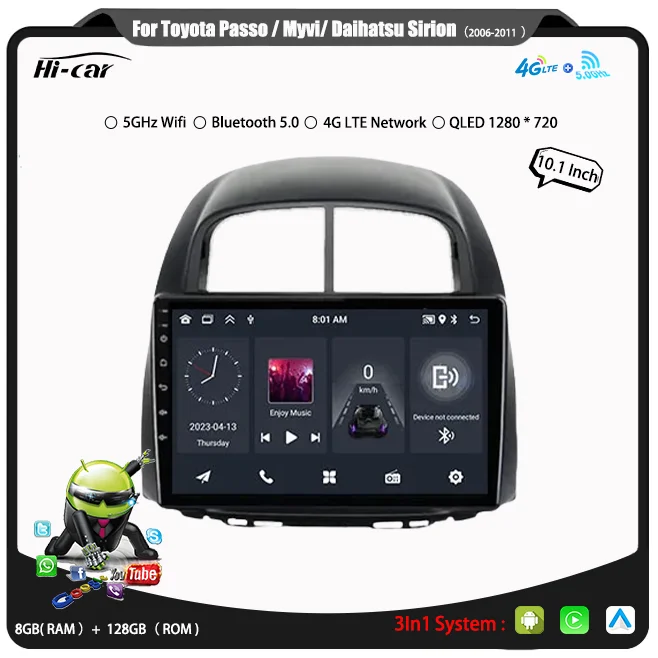 

Car Radio For Toyota Passo / Myvi/ Daihatsu sirion 2006-2011 Stereo Android Multimedia Player 4G+WIFI GPS Navigation Head Unit