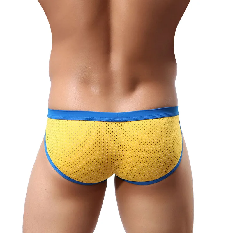 الرجال المثيرة بيكيني شبكة تنفس التباين مطاطا سريعة الجافة الرياضة بانتي مثلي الجنس مثير منخفضة الارتفاع الانتفاخ الحقيبة الورك رفع موجز EUR الحجم