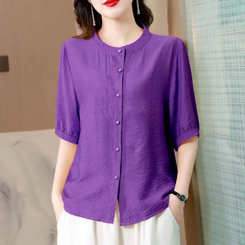 Simplicity All-match Youth Street Casual Blouse Summer New Short Sleeve Solid Vintage Shirt Tops Fashion Harajuku Women Clothing