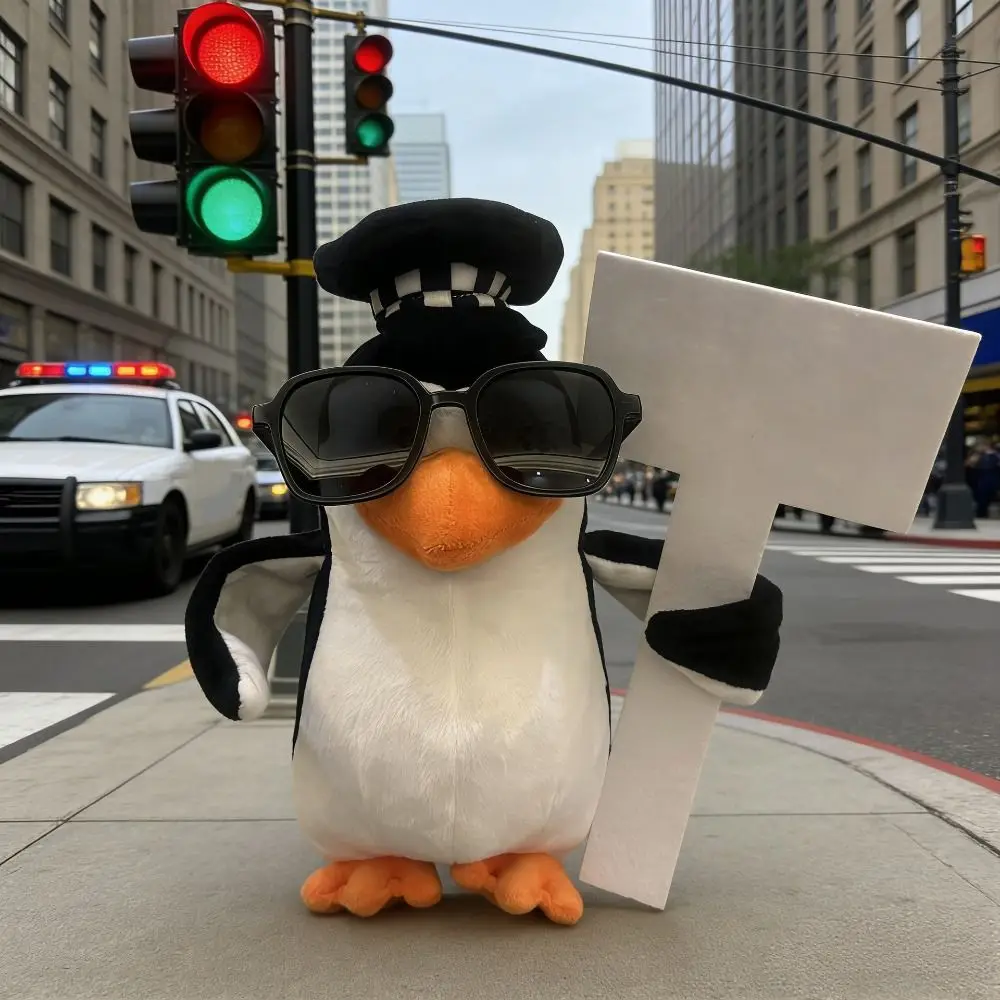 Pinguim macio fofo abstrato 23cm desenho animado de animal de pelúcia com chapéu óculos de sol pinguim presente infantil