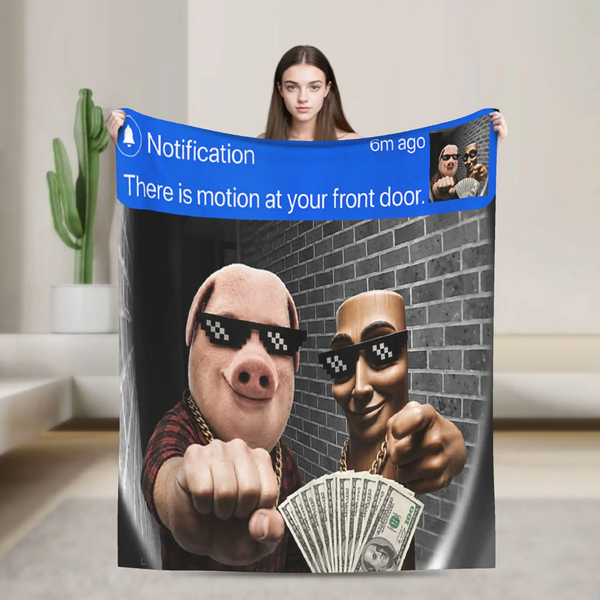 There is Motion at Your Front Door Tung Sahur John Pork Meme Flannel Blanket Boy Warm Throw Blanket Winter Living Room Bedspread