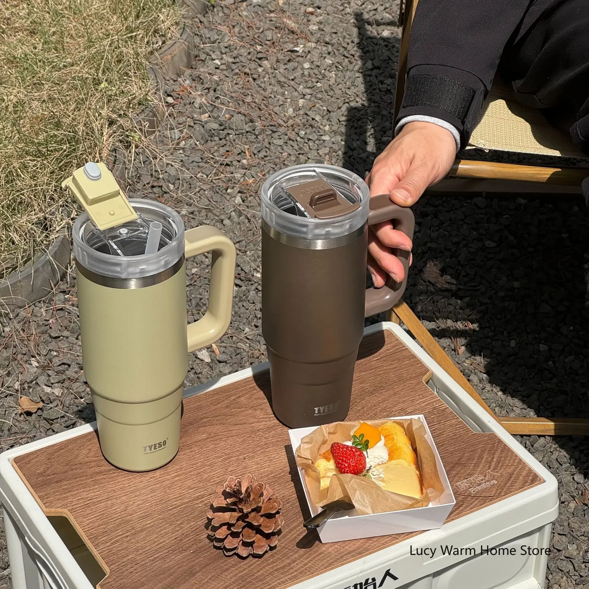 

Tyeso 30oz/40oz Tumbler Bottle Stainless Steel Water Bottles with Handle Straw Car Mug Keeps Cold and Heat Thermal Coffee Cups