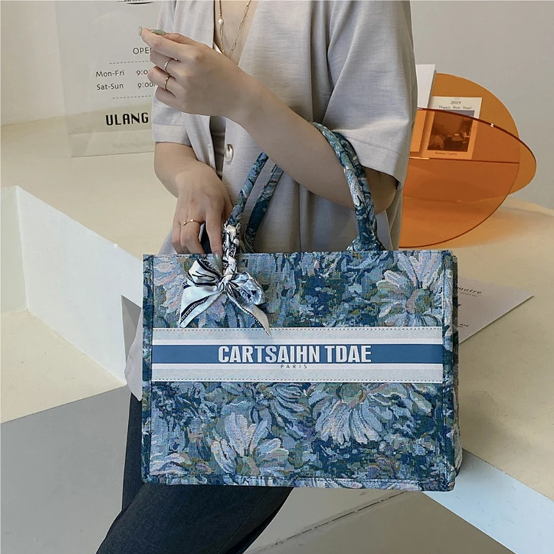 Tote Bag Fashion Canvas Totes Letters Flower Portable Beach Shoulder Shopping Casual Beach Bag Large Capacity Handbag Wholesale