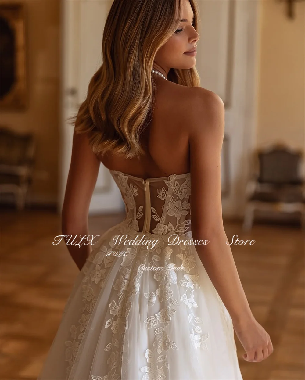 TULX Luxury Ivory Lace Flower Wedding Dresses Photo Sexy Sweetheart Bridal Gown A line Tulle Long Robe De Mariée Customized 2026