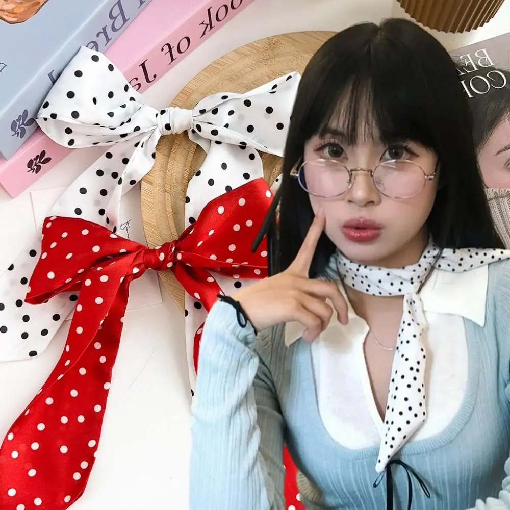 

Модный шелковый шарф с узкими краями в горошек, роскошный шейный ремешок в корейском стиле, многофункциональная универсальная повязка для волос, аксессуары для одежды