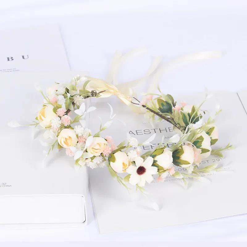 Travel Photoshoot Sweet Floral Wreath Artificial Buds Baby's Breath Headband Handmade Headpiece Fairy Crown for Women
