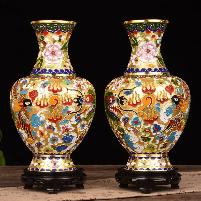 Handmade Cloisonne Filigree Vase Beijing Old Copper Body Cloisonné Enamel Vase Ornament Home Decor Decoration Garden