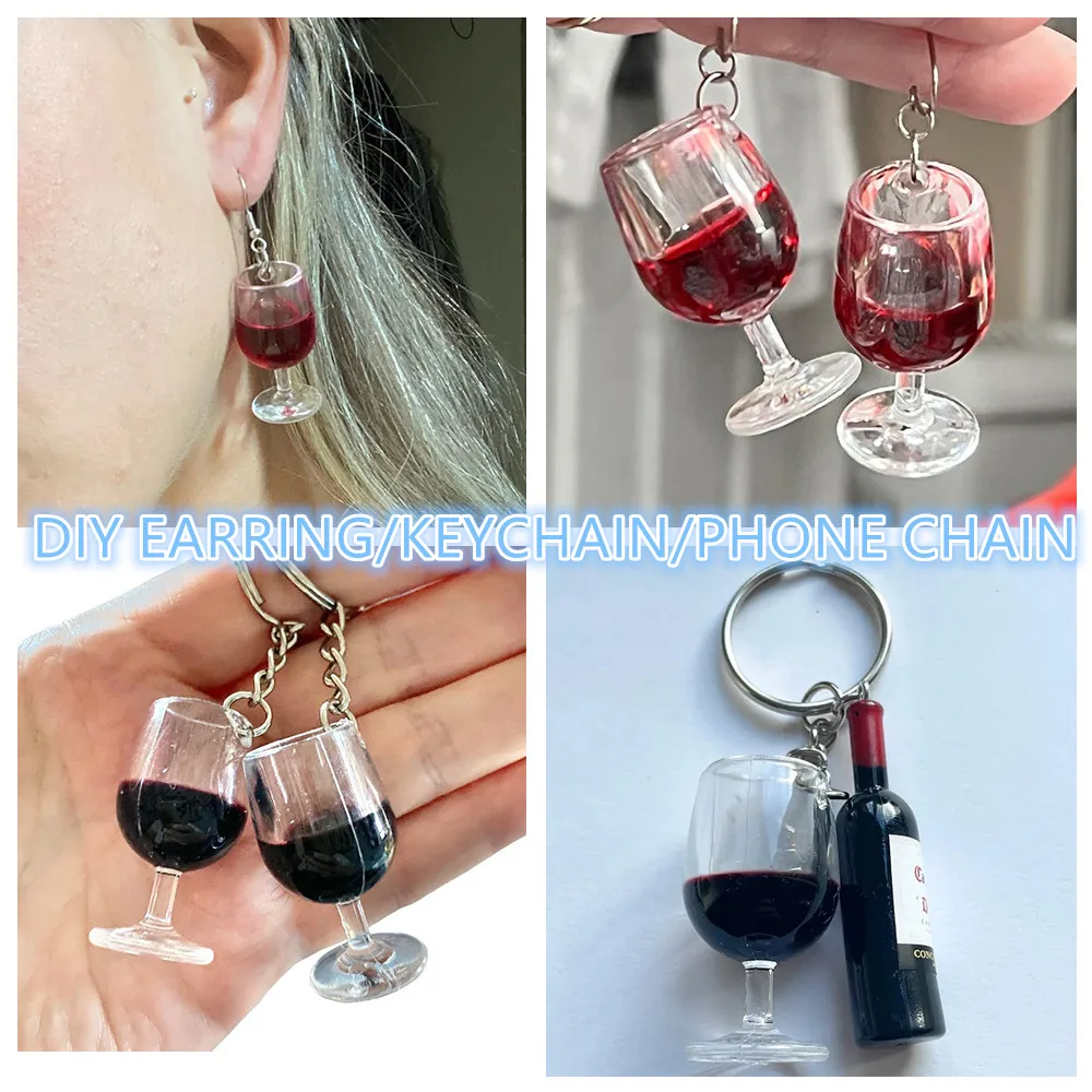 6pcs 3D Resin Red Wine Cup Charms Colorful Acrylic Goblet Bottle Pendant for DIY Jewelry Making Keychain Earring Accessories