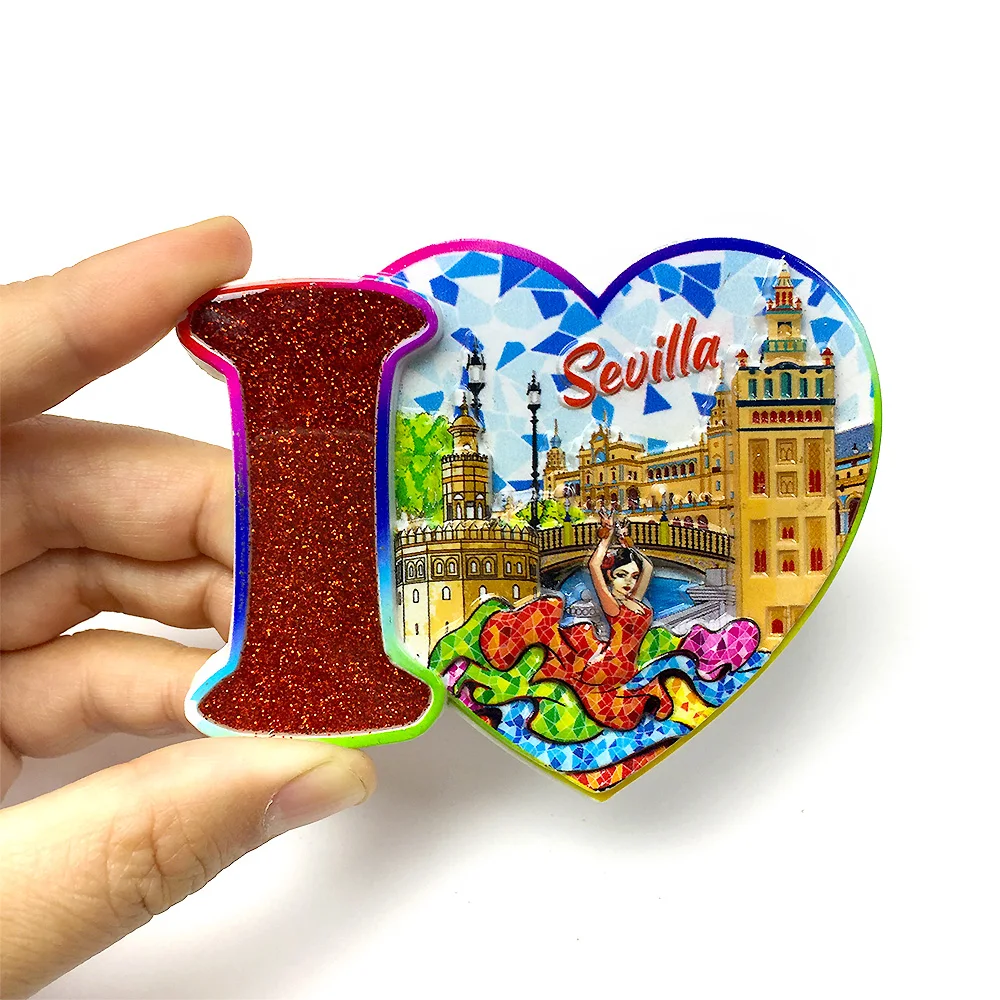 

Heart-Shaped Resin Refrigerator Magnet I Love Sevilla - Perfect Souvenir Decoration