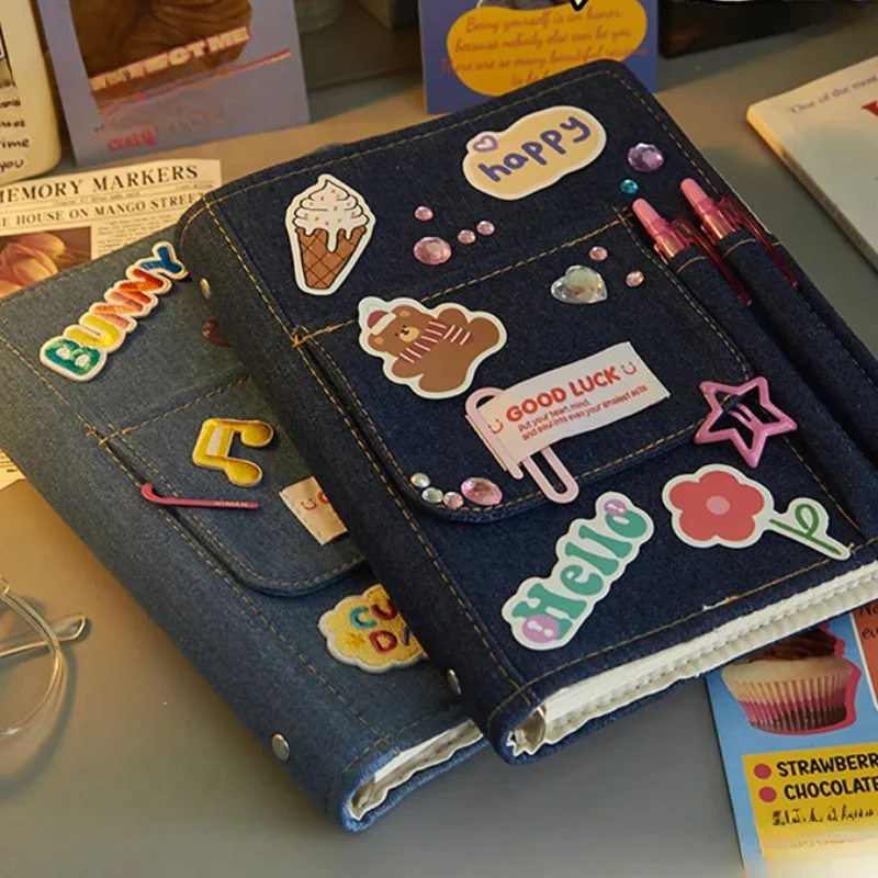 Y2K American Retro Denim Cover Loose-leaf Notebook Sweet Girl DIY Scrapbook Journal Book Kpop Girl 3 Inch Photocard Card Album