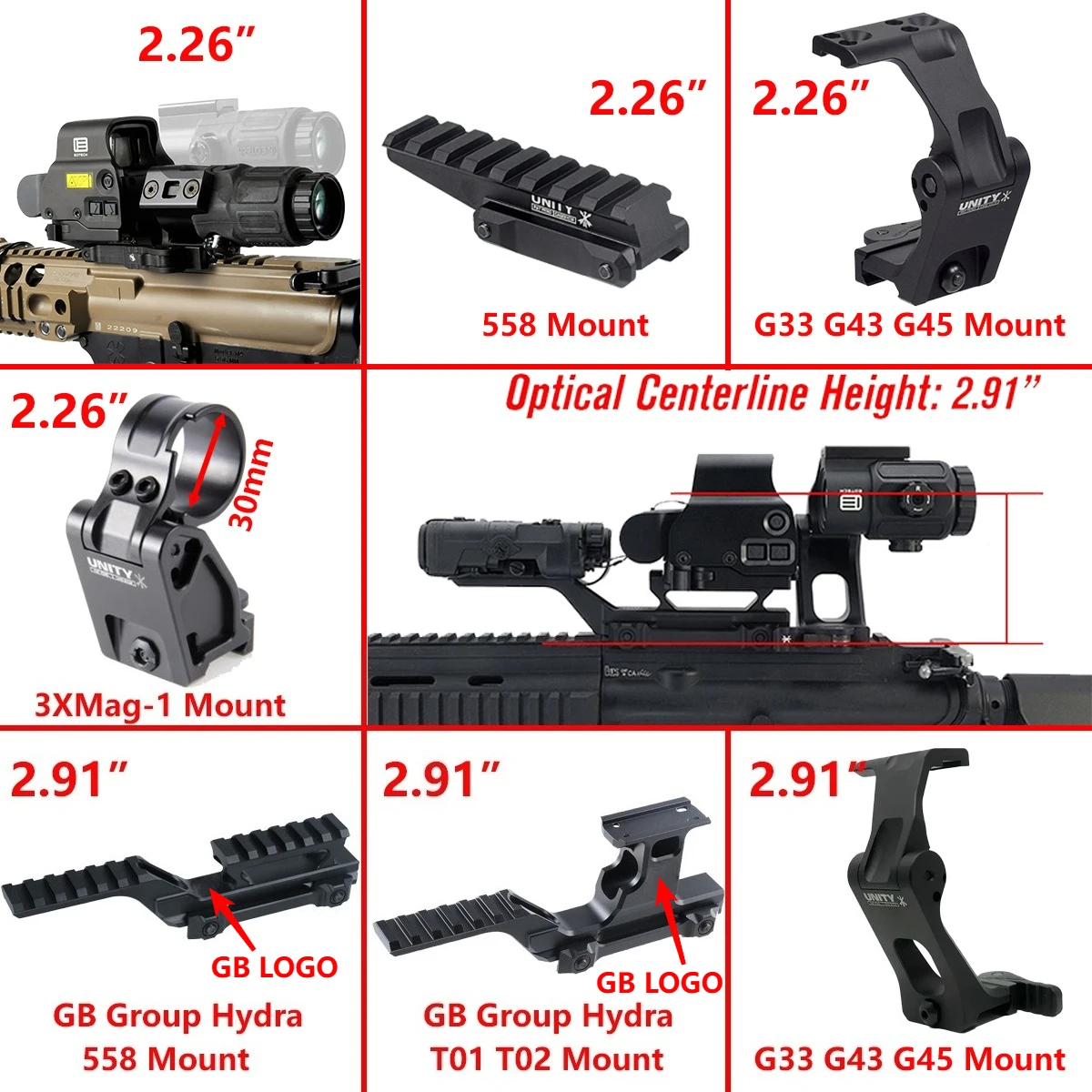 UNITÉ tactique rapide optique Riser FTC 2.26 GB groupe Hydra 2.91 Kit de montage pour EOTECH 551 552 553 558 T01 T02 G33 G43 G45 supports