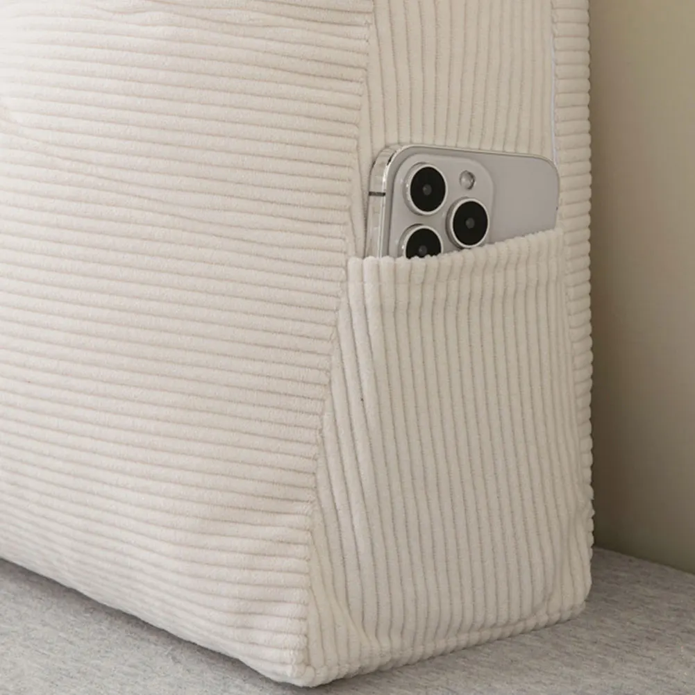 

Headboard Pillow Triangular Wedge Headboard Cushion Thickened Bed Headrest Pillow with Side Pocket Back Support Long Pillow