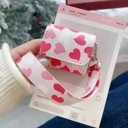 Lovely Rainbow Love Heart Pattern Leather Case For AirPods 4 3 2 1 Earphone Cover For Airpods Pro 2 Headset Bag With Wrist Strap