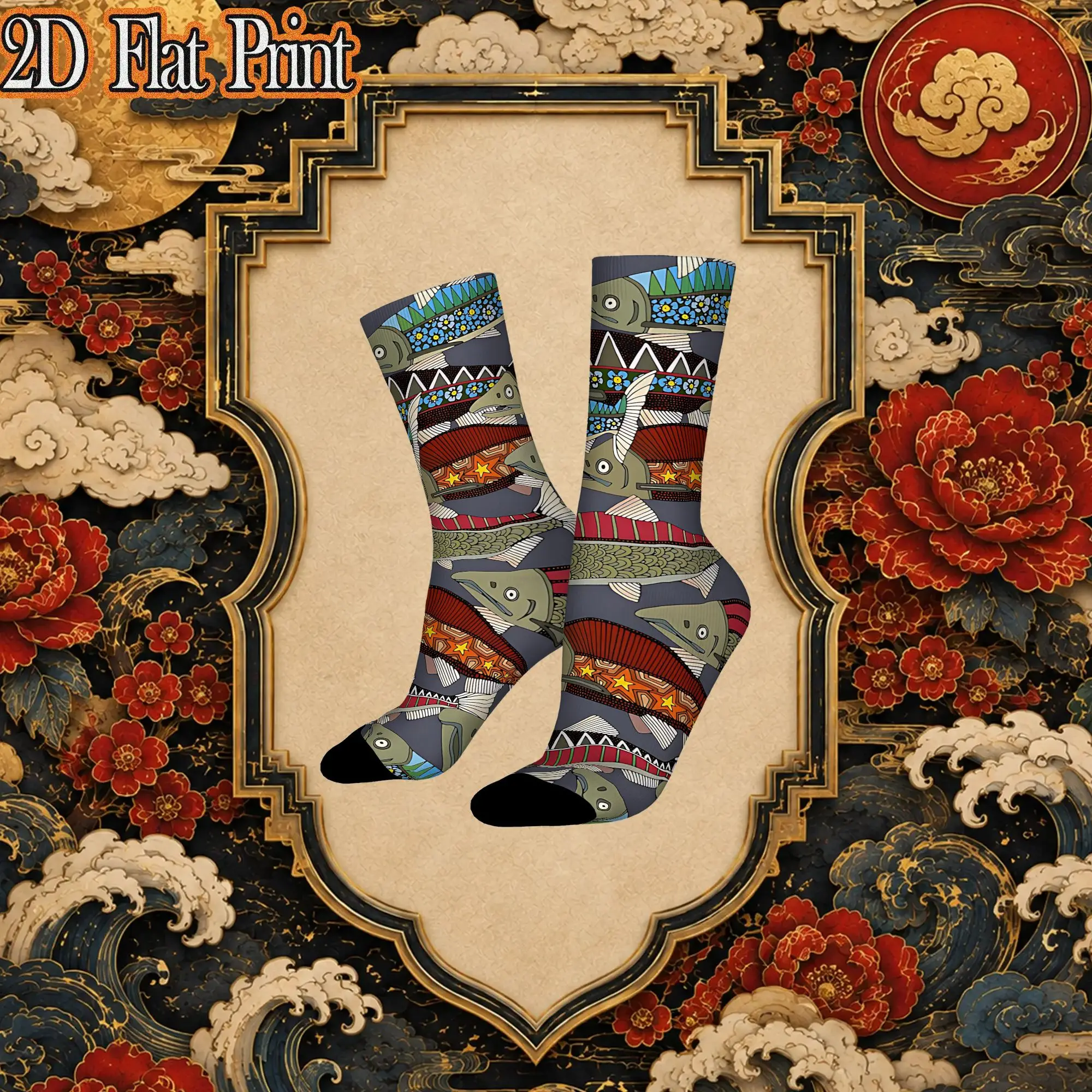 Alaskan Salmon Dusk Vintage  Street Style Novelty Casual Crew Creative Sock Sports Socks