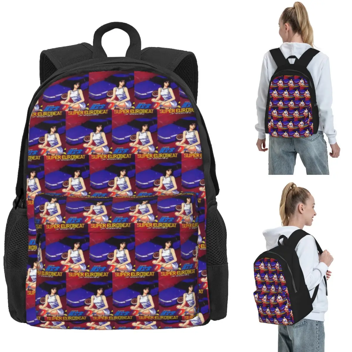 Initial D Mako Super Eurobeat Anim Backpack Daypack Large Capacity Boys Girls BookBag School Bag Shoulder Bags for Men Women