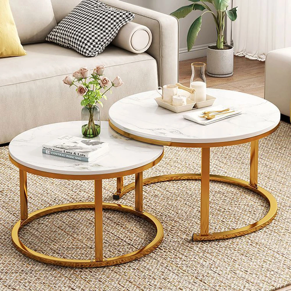 Modern Gold Stainless Steel Leg marble top round living room home furniture luxury side center coffee tea table