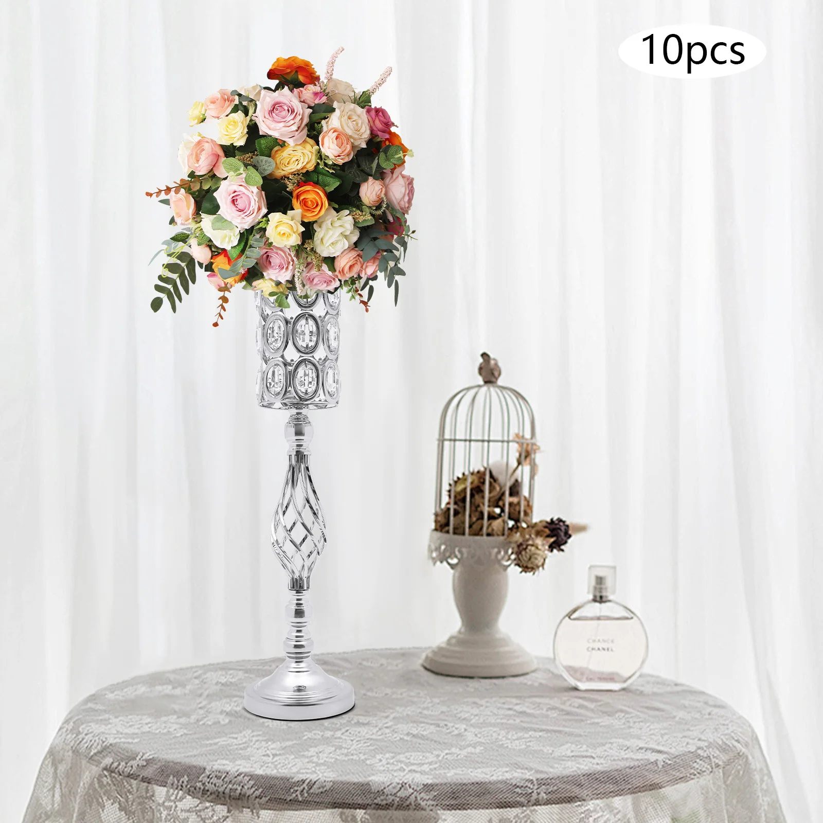 

10-Piece Wedding Flower Vases With EVA Pad Base, Hollow Design Suitable For Living Rooms, Dining Tables & Office Decor