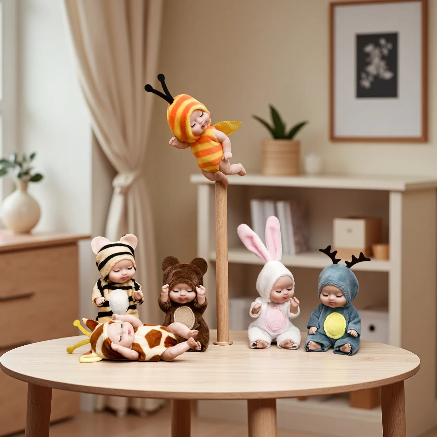 

1 set of 6 cute cartoon animal costumes simulation baby doll clothes can be removed and changed suitable for girls gifts