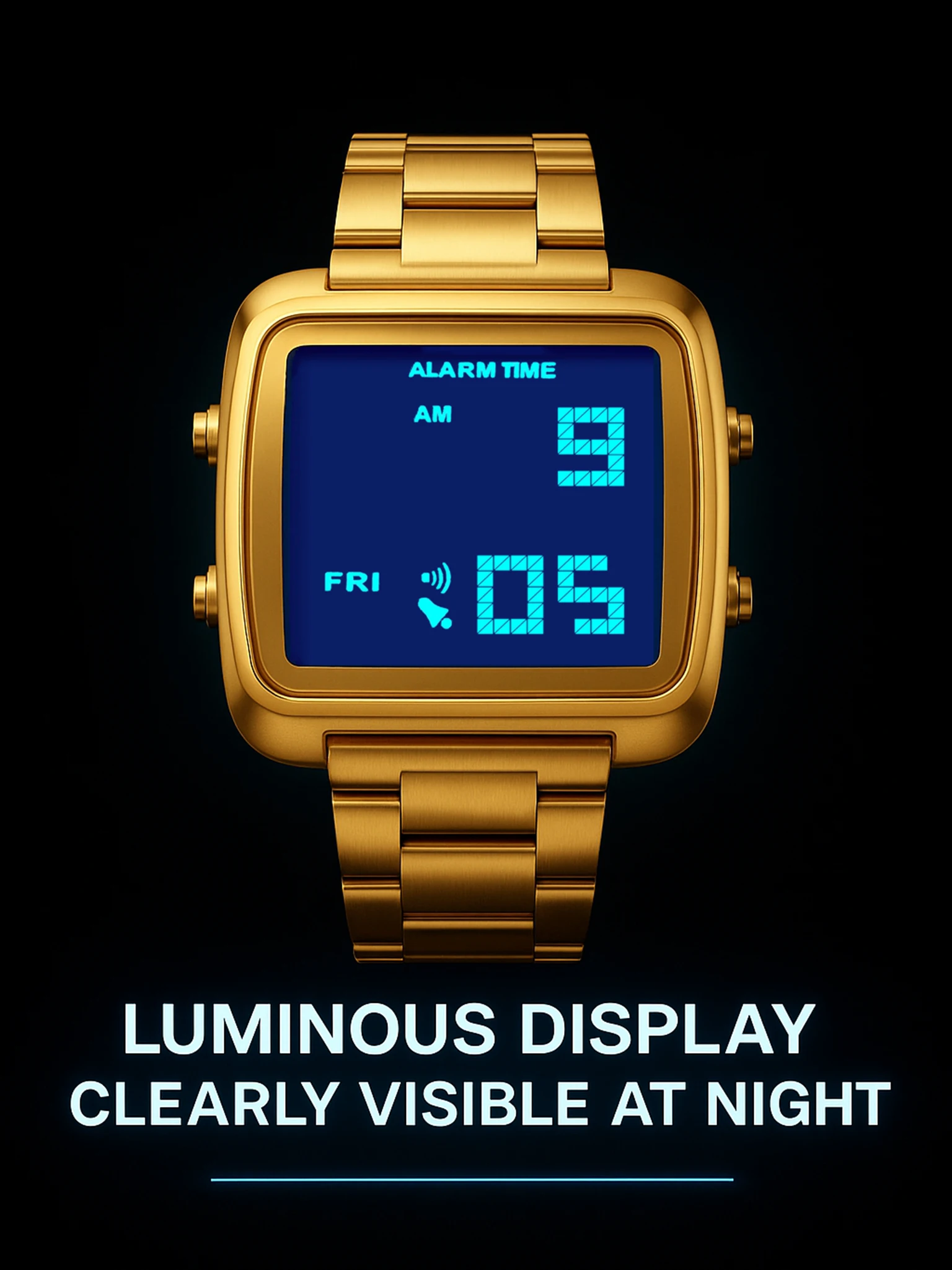 Binda Women's Stainless Steel LED Digital Watch Waterproof Fashion Business Electronic Wristwatch Reloj Mujer