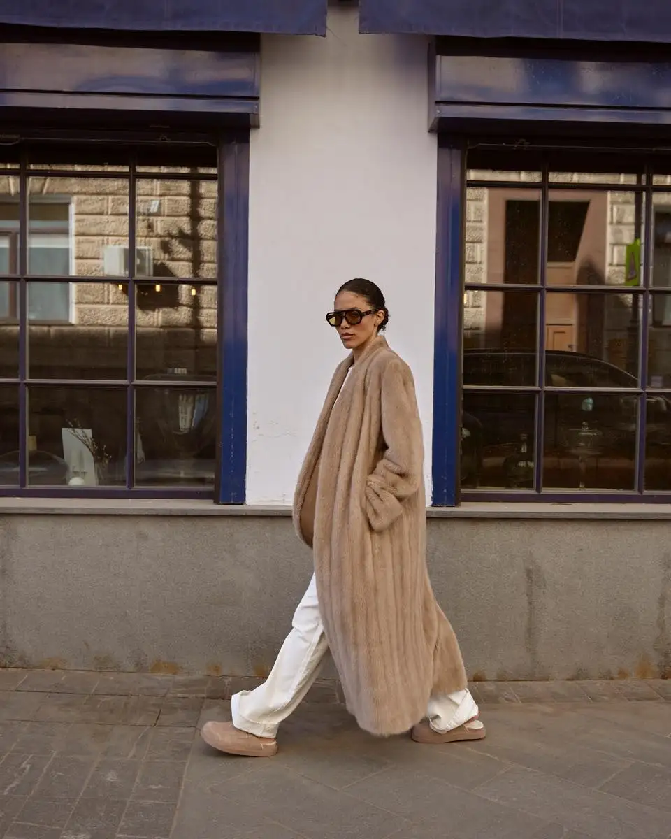 Luxury Faux Fur Maxi Coat Chic Open Front Stand‑collar Long Sleeve Oversized Outerwear Winter Women Fashion Autumn Warm 2026 New
